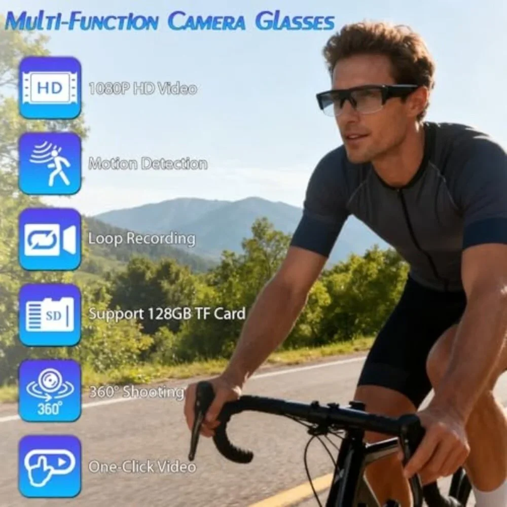Camera Glasses 1080P Video Recording Outdoor Sport Glasses with Camera 64GB Wear